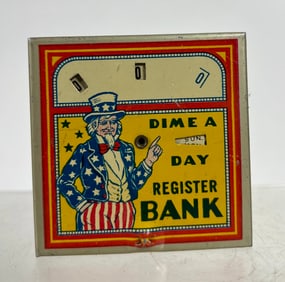 Uncle Sam Tin Dime Register Bank