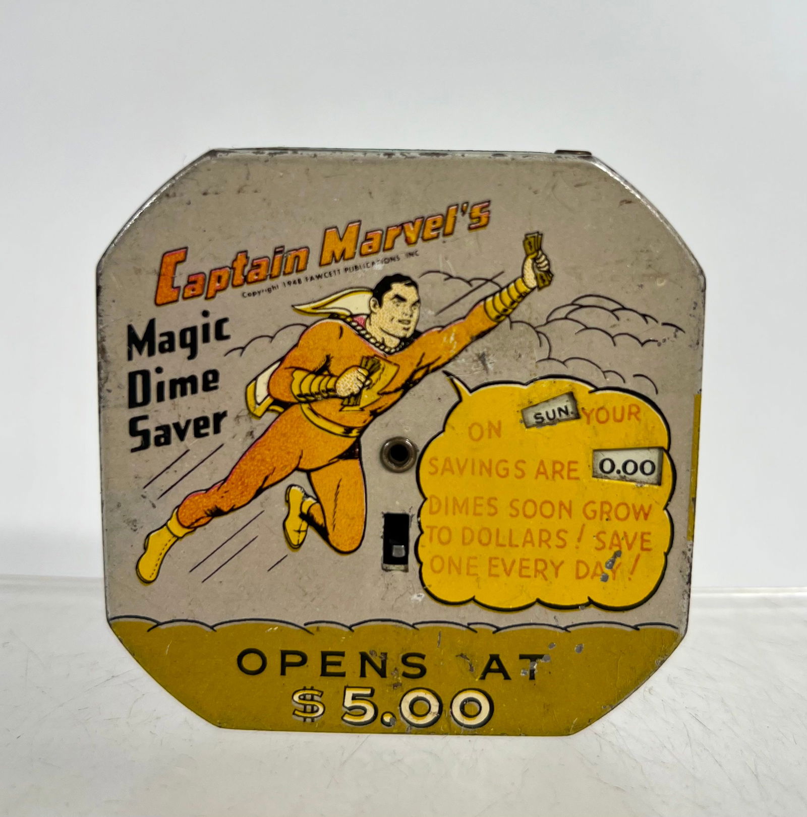 Captain Marvel Tin Pocket Dime Register Bank (1 of 2)