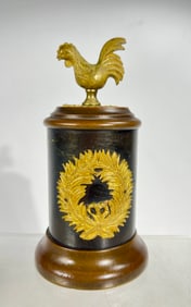 Rooster on Top of a Cylinder Bank Made of Brass & Steel