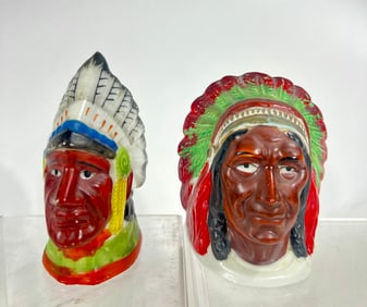 Two Ceramic Native Americans Bust Banks