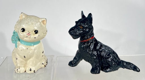 Scottie Dog/ Kitten with Bow Cast Iron Still Banks