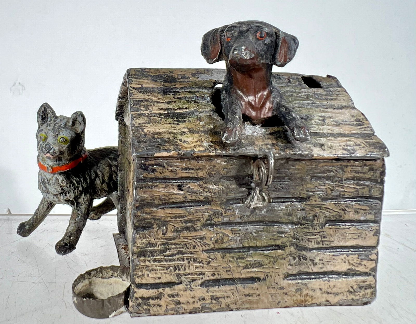 Spelter Dog House with Cat and a Dog Bank (1 of 3)