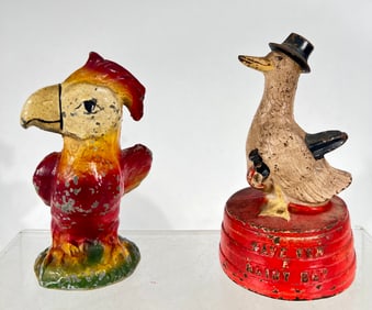 Two Bird Banks One Cast Iron/ One Aluminum