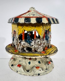 Merry Go Round Cast Iron Bank Semi - Mechanical