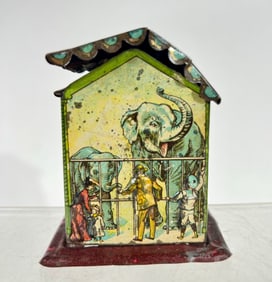 Tin Penny Toy Elephant Cage Bank