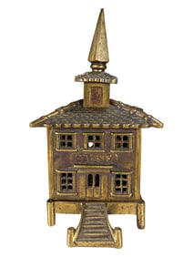 Brass Caisse Bank with Tall Four Sided Steeple