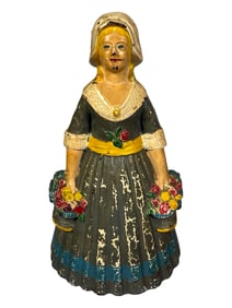 Woman Holding Flower Baskets Doorstop