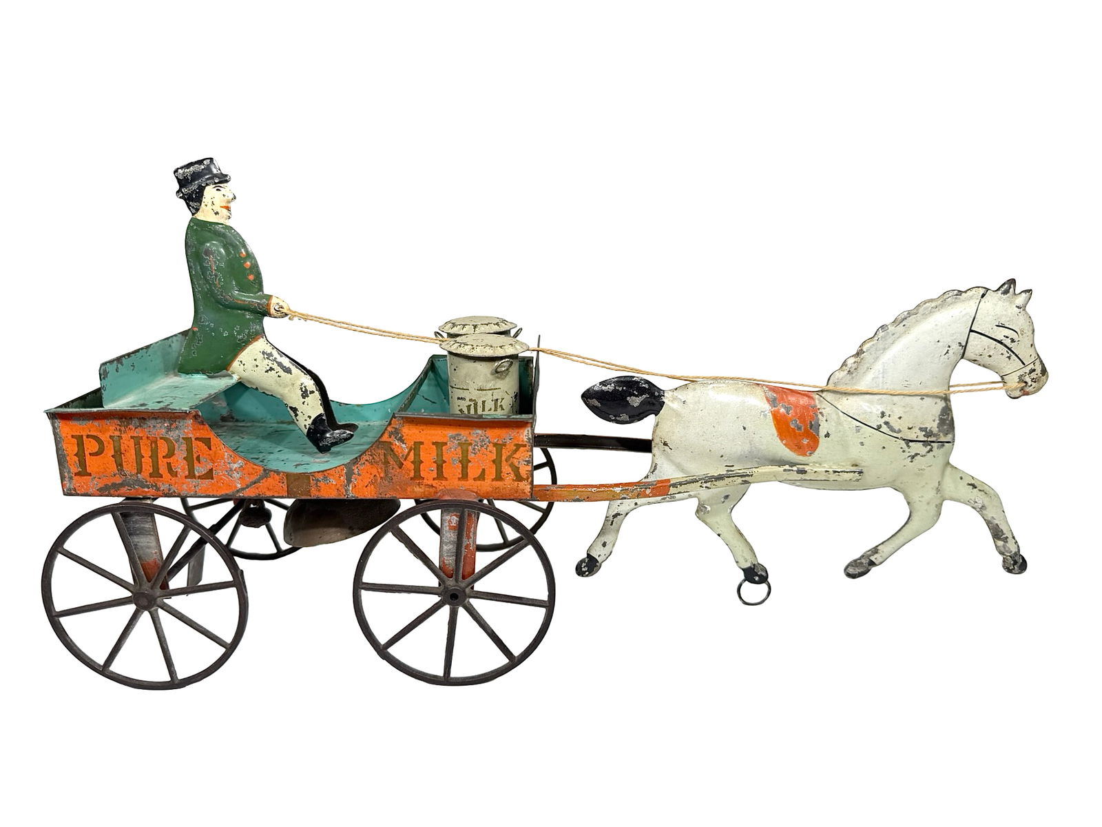 Pure Milk Delivery Wagon: Possibly by Hull & Stafford Company. Clinton, Ct. - Circa 1875 - 16" Long.