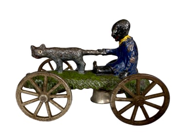 Boy Pulling Cat's Tail Bell Ringer Iron Toy