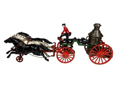 Oversized Three Horse Fire Pumper Iron Toy