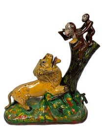 Lion & Monkeys - Double Peanut - Cast Iron Mechanical Bank