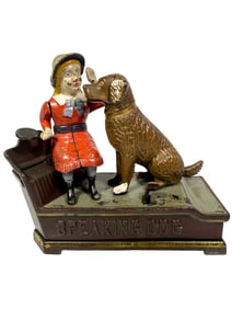 Speaking Dog - Red Dress - Cast Iron Mechanical Bank