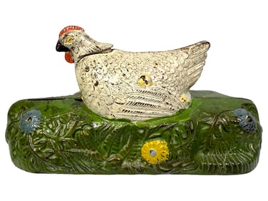 Hen & Chicks - White Hen - Cast Iron Mechanical Bank