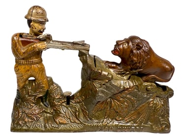 Lion Hunter - Cast Iron Mechanical Bank