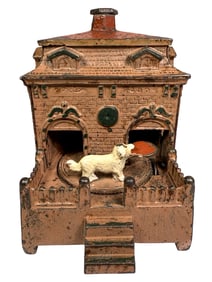 Dog on Turntable - Multicolor Version - Cast Iron Mechanical Bank