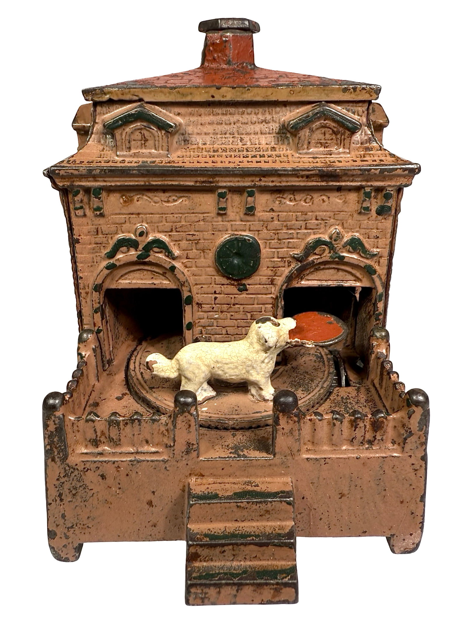 Dog on Turntable - Multicolor Version - Cast Iron Mechanical Bank: H. L. Judd Company. Wallingford, CT - 1890's.