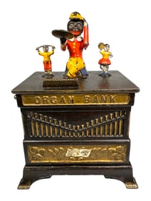 Organ Bank - Boy & Girl - Cast Iron Mechanical Bank