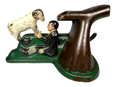 Butting Ram - Man Thumbs Nose - Cast Iron Mechanical Bank