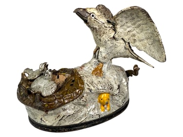 Eagle & Eaglets - Scarce Gray Base - Cast Iron Mechanical Bank