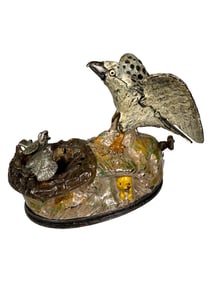 Eagle & Eaglets - Tan Base - Cast Iron Mechanical Bank