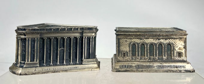 Two Lead Alloy Building Banks A.C Rehberger