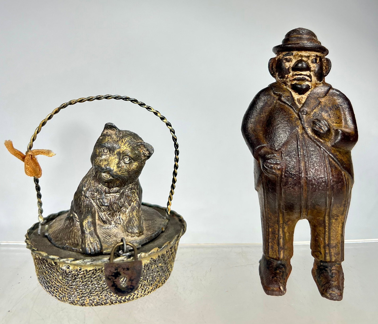 The Capitalist Bank/Cat in a Basket: American/European 1910/1920 - Tallest is 5”