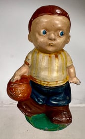 Spelter Boy with Soccer Ball Still Bank