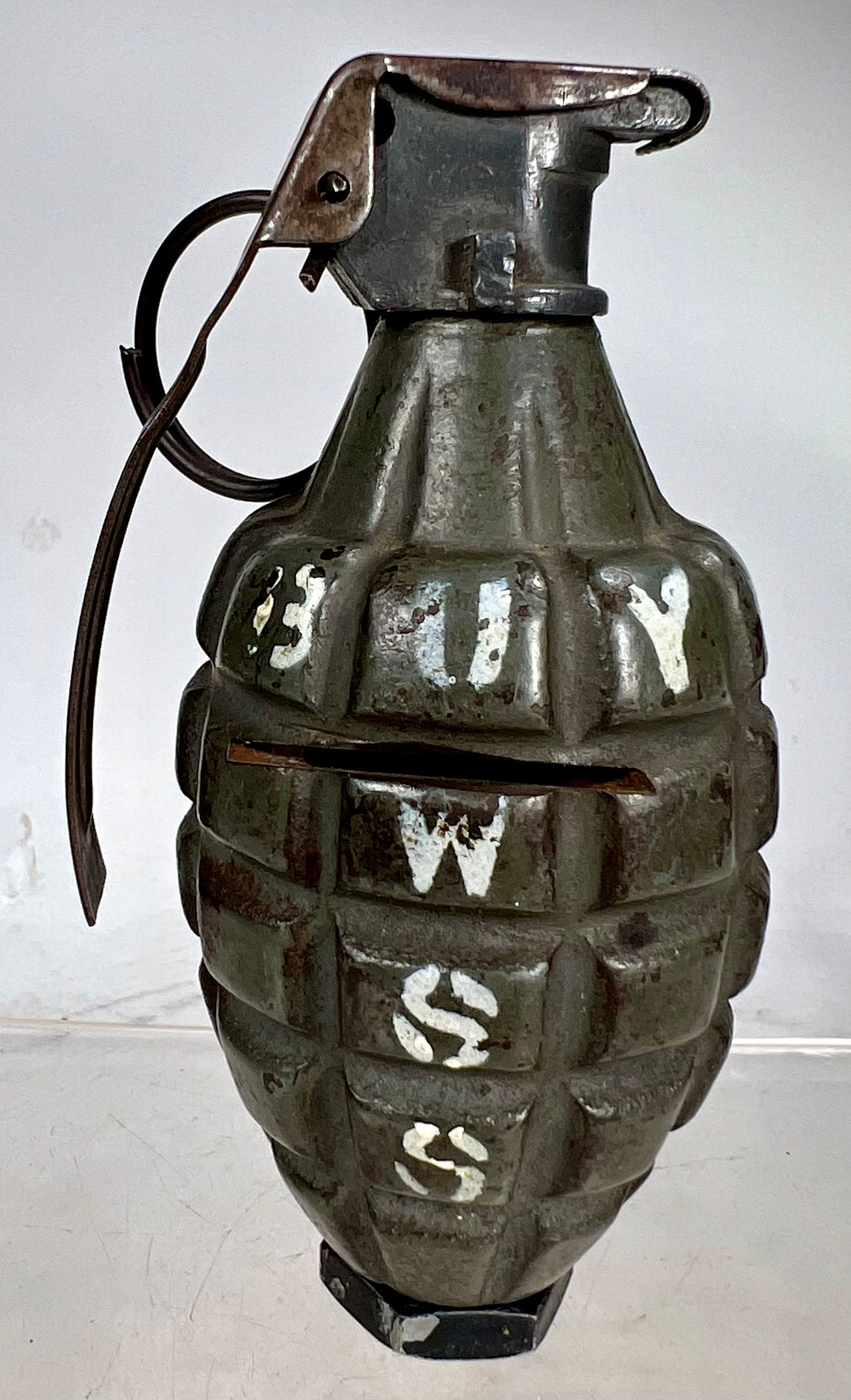 Grenade Cast Iron Still Bank: American 1935 - 4 ¾” T - Scarce with Text