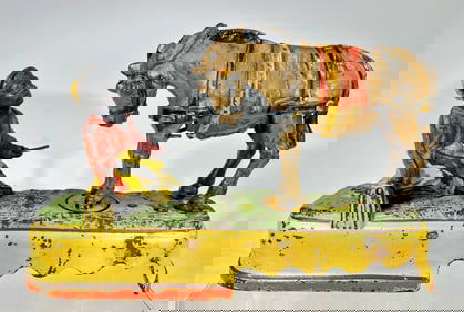 I Always Did Spice a Mule Cast Iron Bank Bench Version - Scarce with Yellow Base