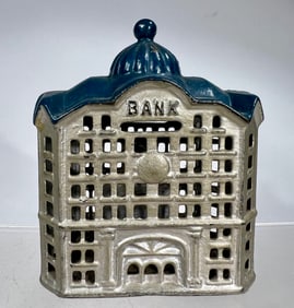 Dome Bank - Largest Size Cast Iron Scarce Blue Roof