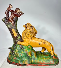 Lion & Monkeys Cast Iron Mechanical Bank