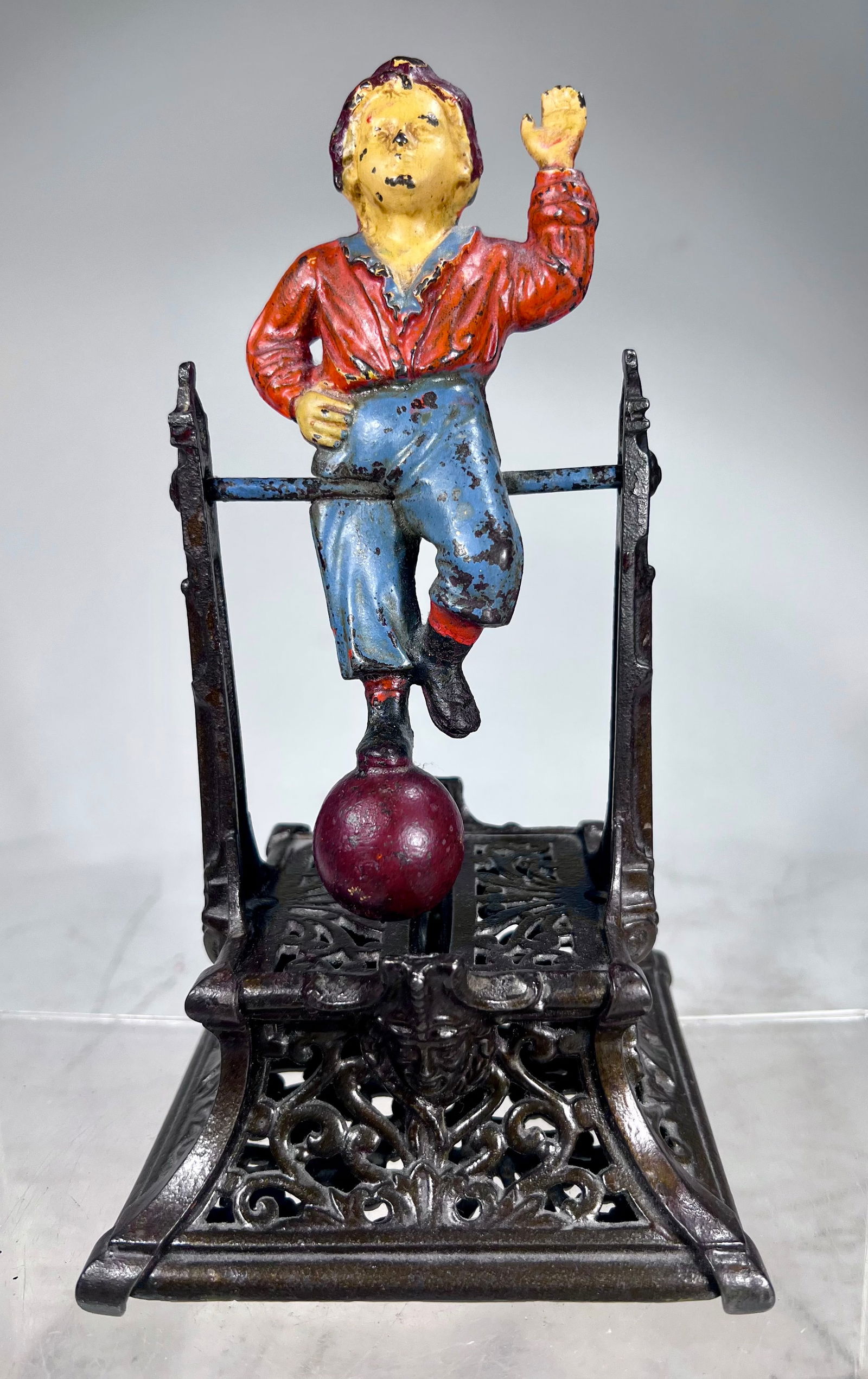 Boy on Trapeze Cast Iron Mechanical Bank: J. Barton Smith Maker Philadelphia 1890 - 9 ½” T x 5” W x 5” D