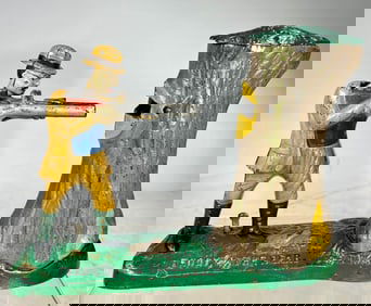 Teddy & The Bear Bank Cast Iron Bank Grey Tree Version