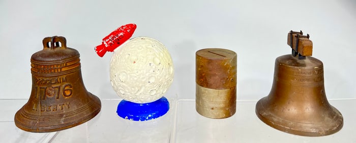 Four Still Banks; Two Cast Iron/Two Steel