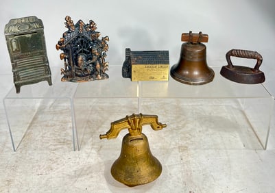 Five Mostly Cast Iron Still Banks; One Cast Iron Toy Iron