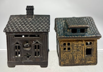 Two Small Cast Iron Building Banks