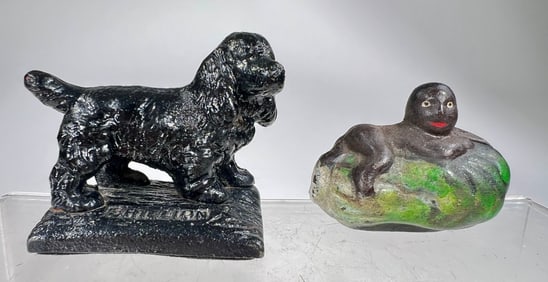 Loti Brillion Spaniel Paperweight and Black Boy on Cabbage Bank