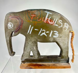 Wooden Elephant on Platform Base