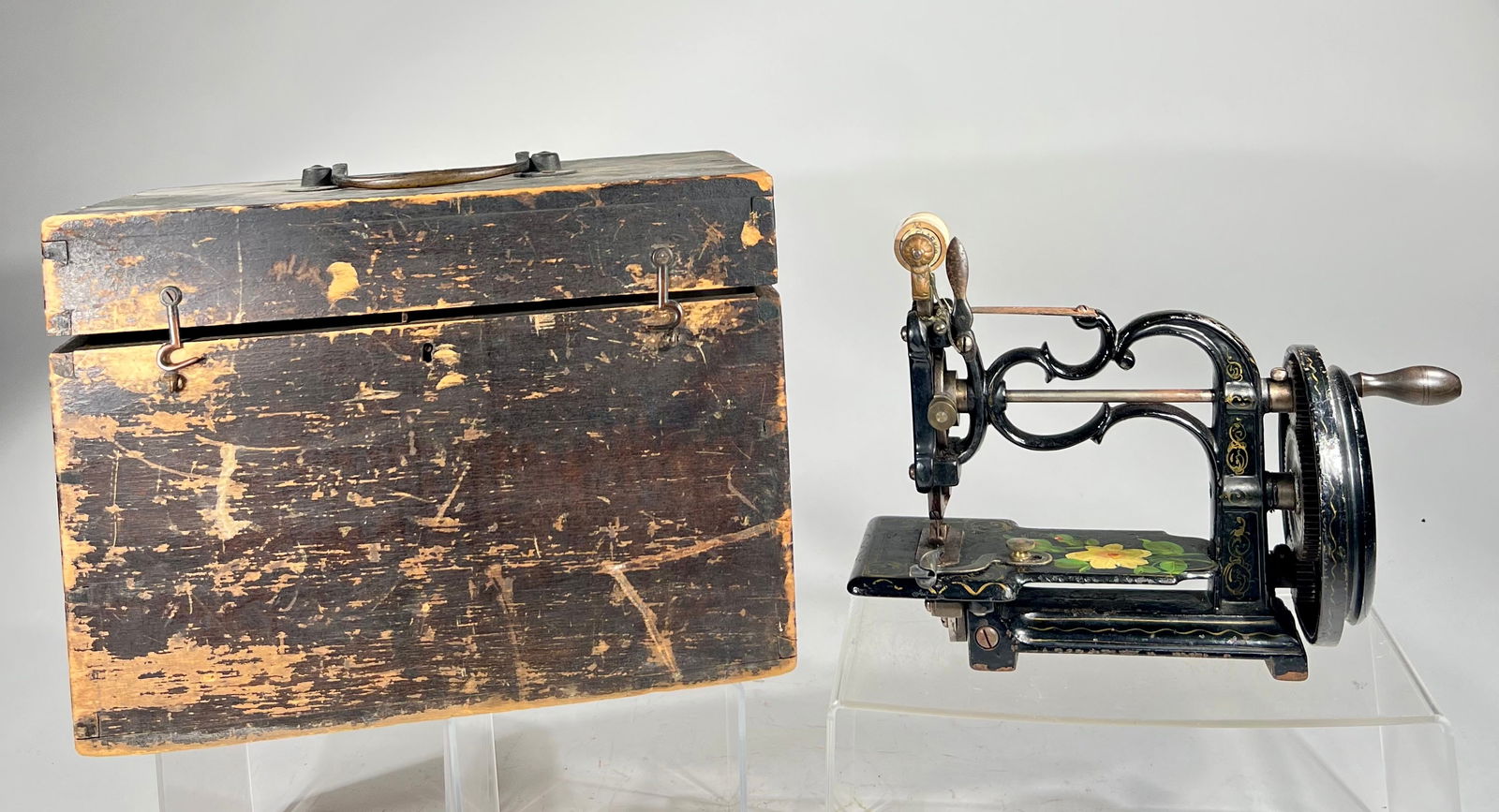 Handcranked Cast Iron Sewing Machine with Floral Decoration (1 of 4)