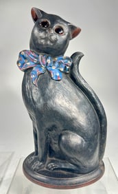 Seated Cat with Glass Eyes Cast Iron Doorstop
