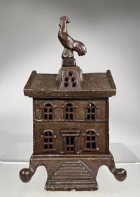 Bank on Pedestal with Ball Feet and Rooster Finial