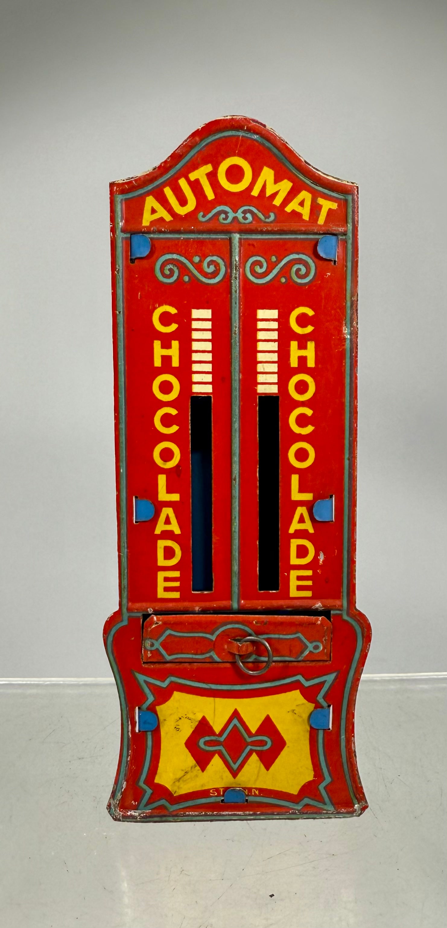 Automat Chocolate Tin Vending Bank: German 1920s - 5 ¾” T x 2” W x 2” D
