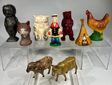 Nine Modern Still Banks, Most Cast Iron