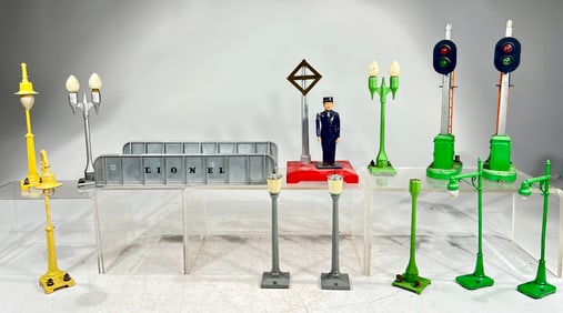 Lionel or American Flyer Post War Accessories - Bridge , Signal Man , and many Lamps