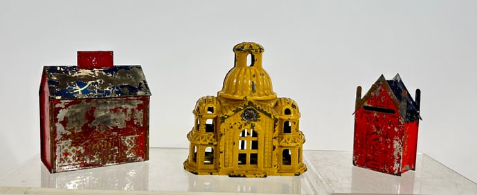 Two Tin / One Cast Iron Building Banks