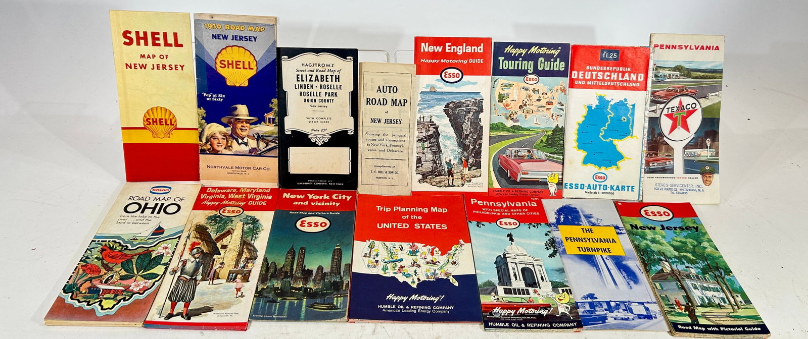 Fifteen Assorted Gas Station Maps: American 1950/60’s - All Stacked 9”T x 6”W x 3”D
