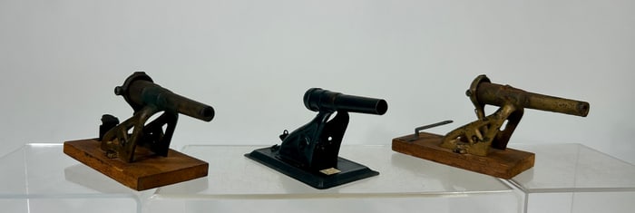 Three Cannon Toys - Two Wood and Cast Iron / One Tin