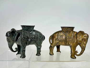 Two Elephant with Howdah Cast Iron Banks - Large