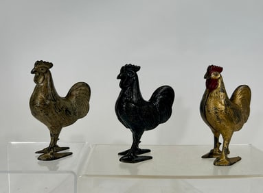 Three Rooster Cast Iron Banks