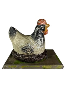 Hen on Nest Bank (KLT) Spelter Bird on Tin Base